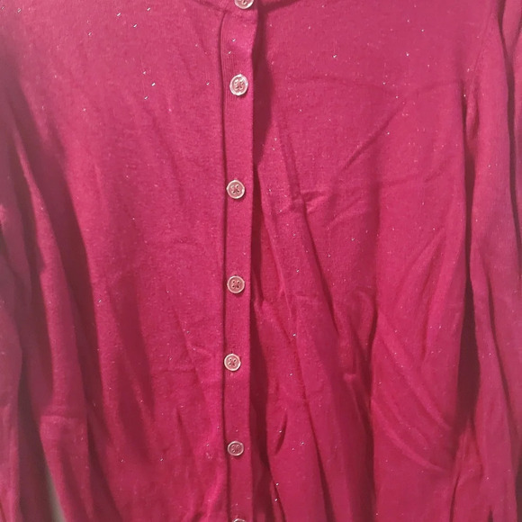 Nicole Miller Original Wine and Silver Sparkle Button Up Long Sleeve Cardigan XL - Picture 8 of 10